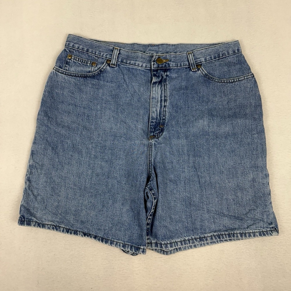 Vtg L.L. Bean Womens 20 High Rise Denim Shorts Light Wash Mom Made in USA‎